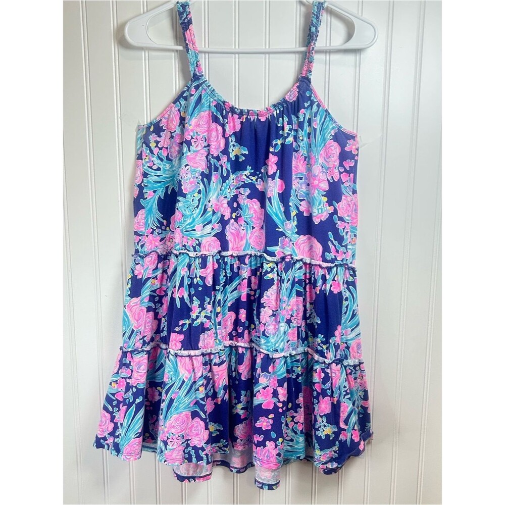 Lilly Pulitzer Navy Dress with Pink and Teal Floral Print 100% cotton.